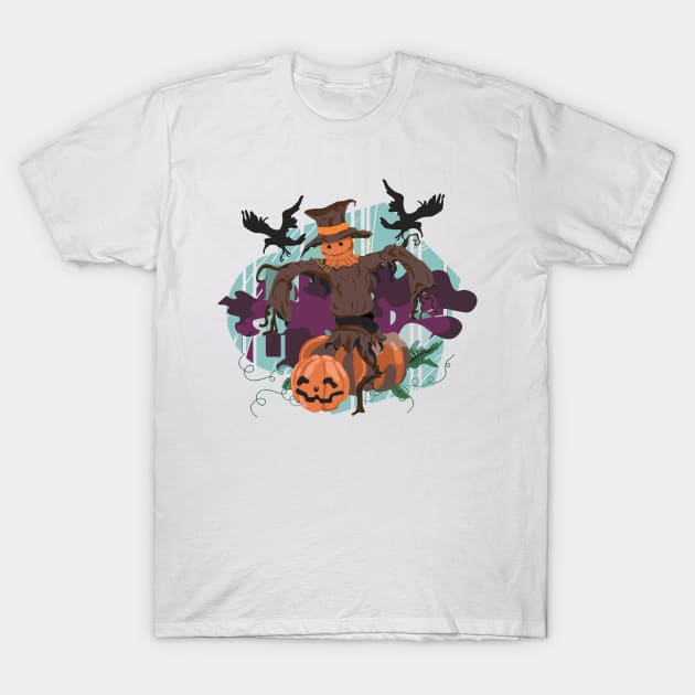 Scarecrow and Halloween pumpkins T-Shirt by YellowQueen